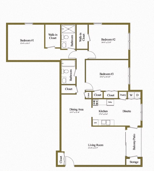 3 Bedrooms 2 Bath Floor Plan 2